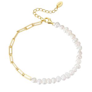 Rinntin gpb01 mode 925 sterling sier smycken papper clip pearl vintage chunky länk kedja armband för kvinnor tjejer