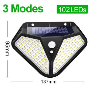 102 LED-Solarleuchte für den Außenbereich, Solarlampe, angetrieben durch Sonnenlicht, 3 Modi, PIR-Bewegungssensor für Gartendekoration, Wall Street