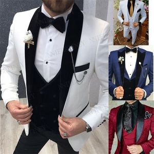 Moda Beyaz erkek Düğün Suit 3 Parça Slim Fit Damat Yemeği Balo Tuxedo Tailed Blazers Erkekler Için En Iyi Adam Ceket Yelek Pantolon X0608