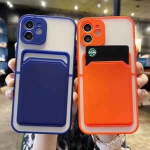 Skin Feel Card Wallet Phone Cases For iPhone 15 14 13 11 12 Pro Max Mini Cover XR X XS 7 8 Plus SE 2 Lens Protection Bag Funda