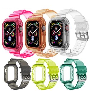 Watchband Crystal Clear Soft Silicone Sports Straps 40mm 44mm Armband Band Strap Väska till Apple Watch Iwatch Series SE 6 5 4 3 2