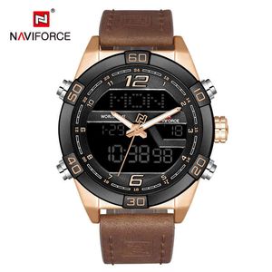 NAVIFORCE Männer Uhren Armee Sport Uhr männer Leder Wasserdichte Quarz Armbanduhr Männlich Analog Digital Uhr Relogio Masculino 210517