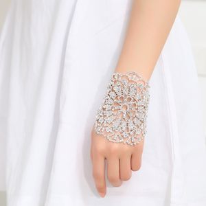 Rhinestone Crystal Indian Bridal Wedding Bangles Bracelets Silver Color Bride Flower Wrap Bracelet for Women Girls