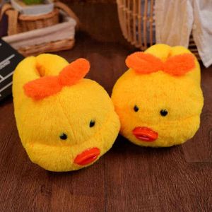 Cartoon Duck Coppie Scivoli pelosi antiscivolo per le donne Comode pantofole da casa casual Moda nuove scarpe di peluche leggere piatte H1122