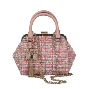 Colorful wool woven women's handbag bowknot tassel accessories, large-capacity shoulder bag pink color sweet lady's Boston tote bag