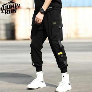 Hip Hop Streetwear Men's Splice Pants Fashion Casual Trousers High Street Elastic Waist Harem Black Joggers 210715