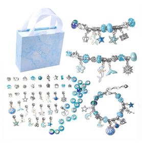 Kid DIY Jewelry European Beads Crystal Charm Bracelets strands For Children Girl Cartoon hand made Royal Crown pendants Sea blue pink red green purple with Gift Box