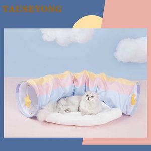 Tauseyong Cat Toys Interactive Pets Tunnel Kitten Pet Produkter Tillbehör Stuff Nest Rainbow Villa 210929