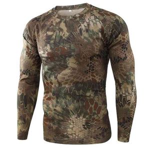 Летние быстрые камуфляжные футболки дышащие длинные рукава военные одежда на открытом воздухе Охотничьи пешеходные походы кемпинг лазание рубашки 210707