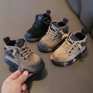 Claladoudou 12-15.5CM Brand Leather Boys Girls Sneakers Boots Yellow Black Motorcycle Shoes Warm Winter Shoes,Martin 211022