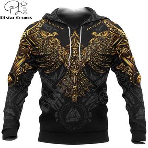 Piękny Wikins Huginn Gold Tattoo 3D Drukowane Unisex Deluxe Bluza Bluza Bluza Pulower Casual Dres Sudadera Hombre DW0352 210813