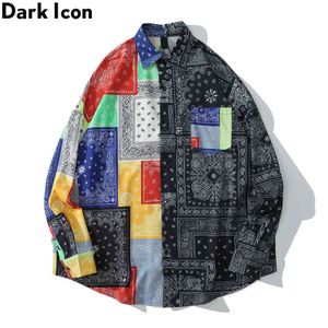 Bandana Patchwork Street Fashion Camicie Uomo Manica lunga Camicie da uomo oversize Abbigliamento coppia 210603