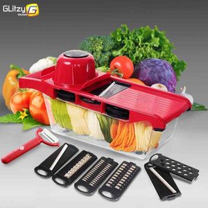 Vegetable Cutter 6 Dicing Blades Mandoline Slicer Fruit Peeler Potato Cheese Grater Chopper Kitchen Accessories Vegetable Slicer 210326