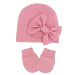 Berretti Cappelli 97BE Born Beanie Hat Guanti Set Baby Bow Guanti Kit Neonati Autunno Inverno Caldo cotone Avvolgere la testa Guanto Doccia Regali