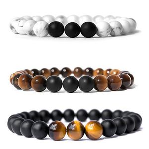 Yoga elástico pulseiras tigre olhos contas pulseira natural matte preto onyx pedra pulseira para homens mulheres moda jóias kimter-b968s f