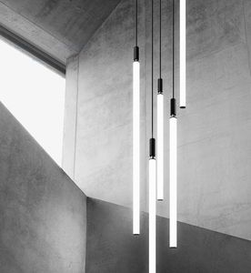 Minimalistisk LED Tube Pendellampa Aluminium Akryl Upphängningsljus Lounge Matbord Sängbord Kreativ hängbelysning