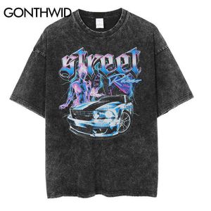 Gothic T Shirts Streetwear Hip Hop Vintage Lightning Car Print Tshirts 2022 Mens Harajuku Casual Punk Bomull Kortärmad Tees G1217