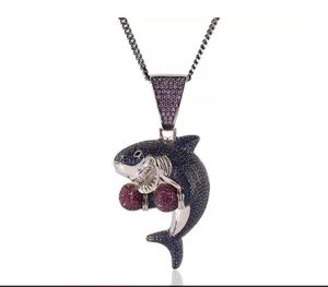 2021 neue Iced Out Boxing Shark Anhänger Halskette Mode Herren Hip Hop Schmuck Gold Silber Kubanischen Kette Halsketten