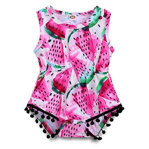 Summer baby Girls Clothes Fashion Children Rompers Watermelon Is Covered In Fluffy Ball-Trimmed Sleeveless Hakis Children's Jumpsuits Kids Clothings