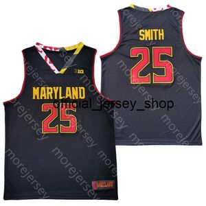 2020 New Maryland Terrapins Stats College Basketball Jersey NCAA 25 Jalen Smith Svart Röd Alla Stitched och Broderi Män Ungdomsstorlek