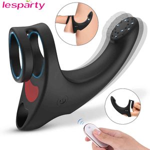 Nieuwe Trecticle Vibrator voor Mannen Penis Massager Ring Dildo Volwassen Speeltjes voor Mannen Kuisheidsgordel Afstandsbediening Prostaatstimulator Q0320
