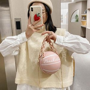 ジュエリーポーチ、バッグ1ピースクロスボディチェーンチェーンハンドボールの財布女性肩の肩の肩の革ピンクのバスケットボールの袋