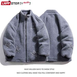 Lappster-youth Men Five-pointed Star Black Winter Jackets 2021 Mens Lambswool Thick Oversized Parkas Male Casual Fashion Outwear
