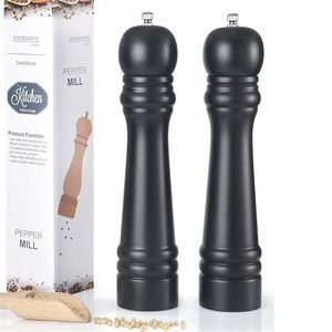 Salt and Pepper Mills, Solid Wood Mill with Strong Adjustable Ceramic Grinder Manual PU Paint Kitchen Tool 210712