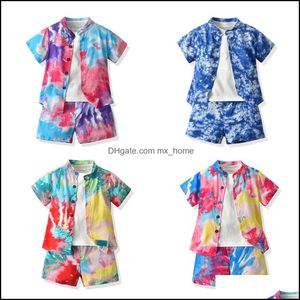 Klädsuppsättningar Baby Kids Baby, Maternity Boys Tie Dye Outfits Barnskjorta + T-shirt + Shorts 3st / Set Sommar Mode Boutique Kläder Z3561