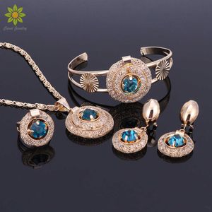 Nowy Bridal 3Color Crystal Biżuteria Zestawy Akcesoria ślubne Złoty Kolor Afryki Koraliki Kostium Naszyjnik Kolczyki Bransoletka Ring H1022