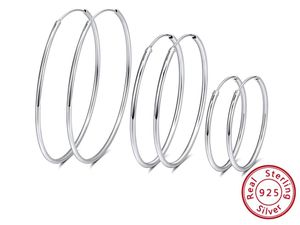 Genuine 925 Sterling Silver Big Circle Hoop Earrings for Women 30cm 40cm 50cm 60cm Fashion Earring Jewelry