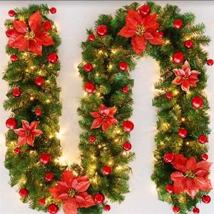 2.7M Christmas Rattan Wreath with LED Light Flower Light Strip Ornament flower Vine Holiday Home Wedding Party Decoration 211104