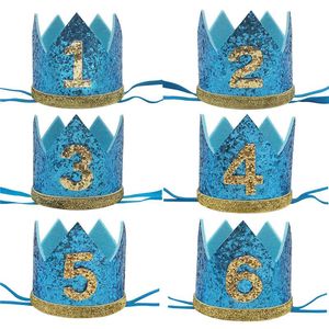 Party Kapelusze 1 Sztuk 1st 2nd 3rd Glitter Crown Headband Happy Birthday 1 2 3 Letnia Baby Shower Decoration Hat