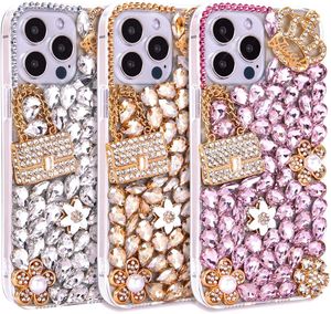 Crystal Bling Women Cute Phone Cases Iphone 14 13 12 11 Pro Max Xr X 8 7 Cover protettiva con ciondolo a forma di diamante fatto a mano