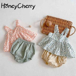 Yaz Bebek Kız Çiçek Kaşkorse + Pantolon Takım Elbise İki Parçalı Yünden Giysileri 210515