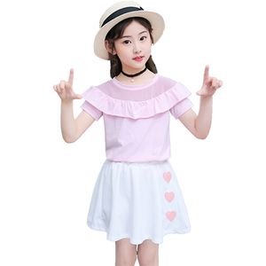 Abbigliamento per bambini Maglietta Cuore Gonna Abiti per ragazze Estate per adolescenti Stile casual Costumi Bambini 6 8 10 12 14 210527