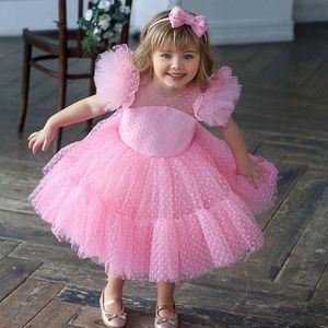 Teelanges, plissiertes, gerüschtes Blumenmädchenkleid, abgestuftes, bauschiges Prinzessinnenkleid für Kindergeburtstag, Kinderparty, Ballkleid, Tutu-Kleid