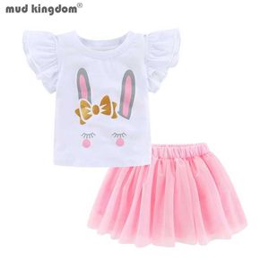 Mudkingdom Sparkly Girls Outfits Bunny Shirt en Tutu Rok Set voor Klein Meisje Leuke Konijn Kleding Kinderen Zomer Pak