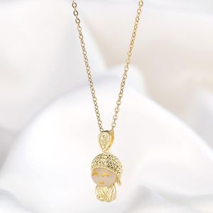 Подвесные ожерелья китайский стиль сладкая улыбка буддизм ожерелье из розового золота цвет из нержавеющей стали вечеринка день рождения подарки подарки леди аксессуары