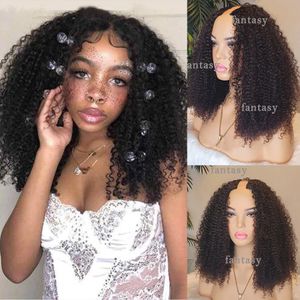 % 100 işlenmemiş Brezilyalı Afro Kinky Kıvırcık Kafa Bandı Peruk İnsan Saç Glueless U Parça Wig Kinkys Siyah Kadınlar İçin Curl Peruklar Kolay Gitmesi 250