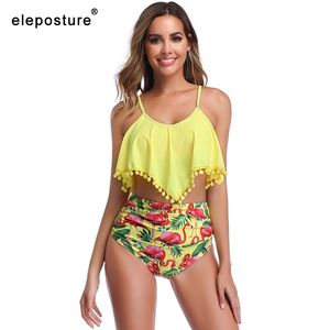 Sexy Ruffle High Waist Bikini Swimwear Women Push Up Swimsuit Plus Size Set Print Bathing Suits Beach Wear Biquini 210521