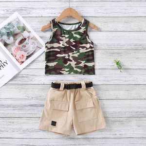 Vestuário infantil de verão suits meninas camuflagem colete tops + alta cintura macacão shorts 2 peças meninos conjuntos 210515