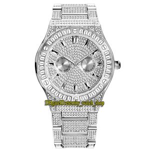 MissFox Eternity V316 Hip Hop Fashion Mens Klockor CZ Diamant Inlay Dial Quartz Movement Men Watch Iced Out Big Diamonds Bezel Alloy Case Silvery Armband