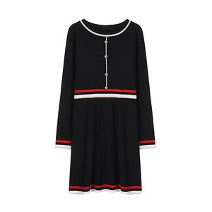 Black Pink Blue O Neck Full Long Sleeve Knitted Knee Length Button Autumn Winter Dress Elegant D1388 210514