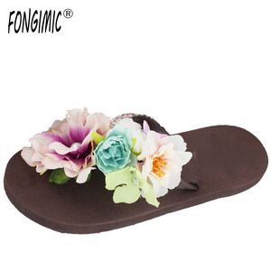 Sommar tid casual wera bra kvalitet kvinnor sjo platt med handgjorda blommiga kaffe kvinnliga flip flops bekväma slitage mysigt