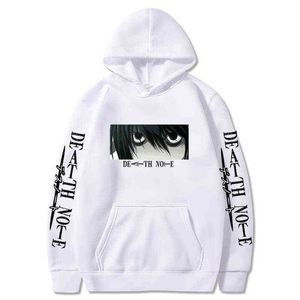 Death Note Hoodie Kira L Lawliet Olhos Anime Impressão Harajuku Moletons Manga Longa Moda Coreana Casal Hoodies Pulôver Y211122