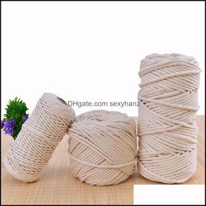 Garnkläder Tyg Klädsel Rame Cotton Cord 1/2/3/5 / 6mm Handgjorda tråd Hooket Rope DIY Hängande Tapestry Vävning Stickning Ya Drop de