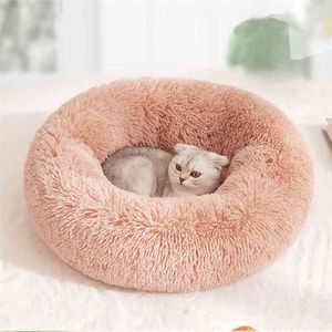 ソフトペット犬ベッドラウンド冬の暖かい長い豪華な犬の家のクッション猫のベッドマットのソファーのためのソファーのためのソファーのための犬小屋のペットの供給210915