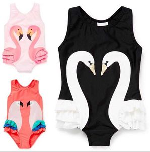 stock clearance Swan lace baby swimwear for toddler girl ruffles swimsuit kids bathing tutu 210529