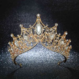 Kmvexo vintage drottning prinsessan stor krona bröllop bruddiadem hår smycken ornament för kvinnor guld kristall tiara pageant